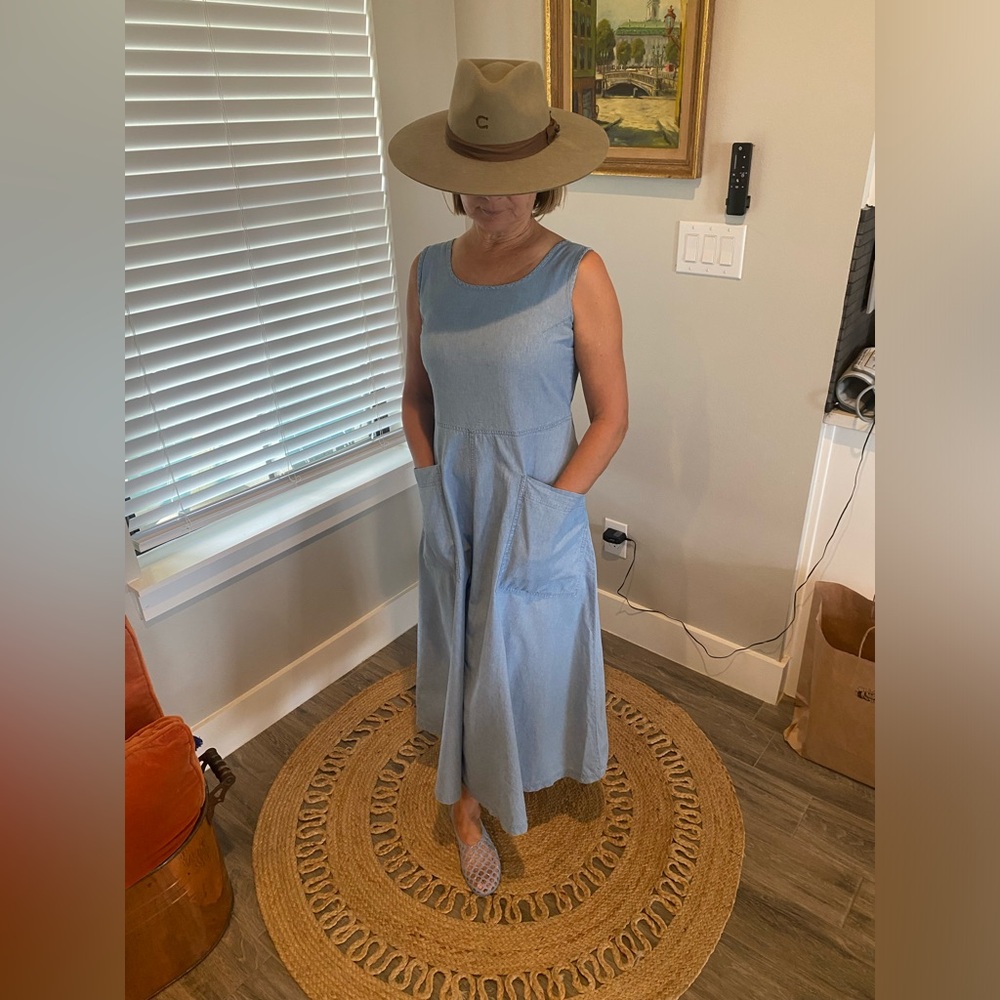 Vintage Laura Ashley Chambray Maxi Dress Blue Size 6 (UK 10 / EU 36) 90’